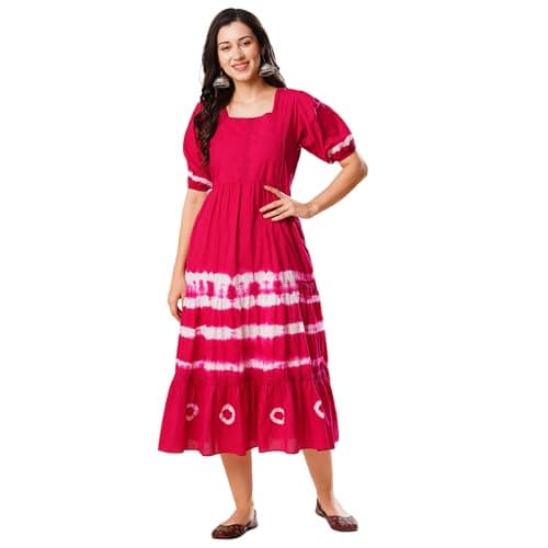 Globus Women Ethnic Dresses (3641639001_Pink_S), Midi, A-Line