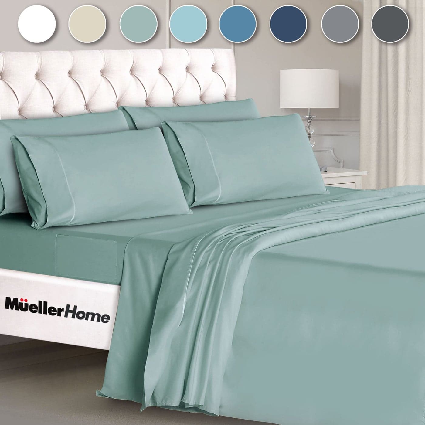 Mueller Luxury 6 Piece Queen Bed Sheets Set UltraSoft 1800 Series Cooling Breathable Hotel Quality Bedding Deep Pocket up to 16 Hypoallergenic WrinkleResistant OekoTEX Light Teal