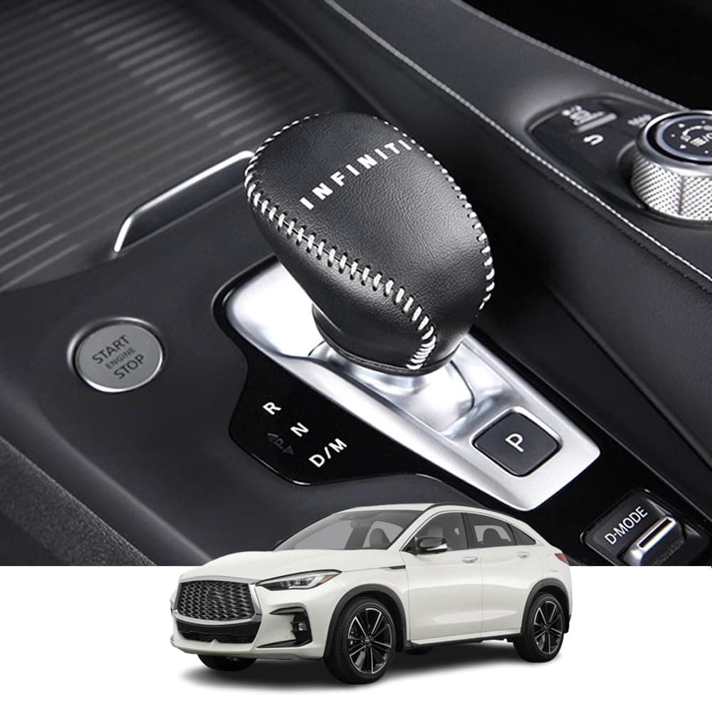 Kakash Custom Interior Accessories for Infiniti QX50 2019 2020 2021 2022 2023 2024 QX55 Leather Automatic Gear Shift Knob CoverTransimission Boots Shift Lever Leather SheathGrey Stitches