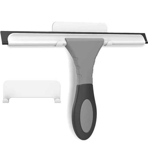 All-Purpose Silicone Shower Squeegee for Glass, Window, Door, Mirror, Car Windshield & Tile Wall, Portable Cleaner Tools, Includes One Hook & One Adhesive,10 Inches (Gray)
