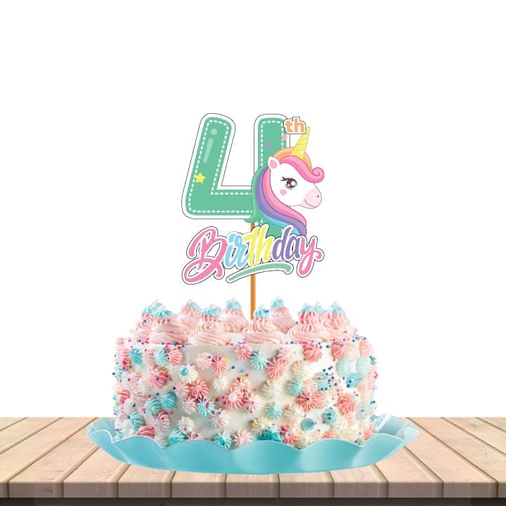 Festiko® Unicorn Theme Happy birthday Theme Party Decoration for 4th Birthday Cake Cutting,Unicorn Themes Party Favors for Kids Birthday Decoration,One Unicorn Theme Fourth Birthday Cake Topper 1pcs