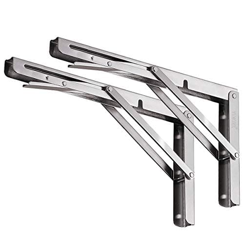 YUMORE Folding Shelf Brackets 16 Inch, Max Load: 330lb Heavy Duty Stainless Steel Collapsible Shelf Bracket for Table Work Bench, Space Saving DIY Bracket, Pack of 2