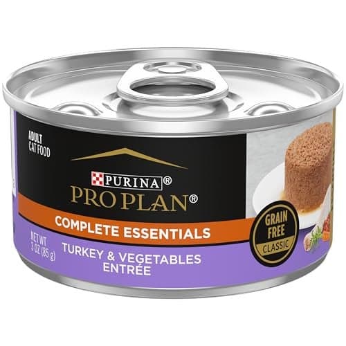 Purina Pro Plan Grain Free Pate Wet Cat Food, COMPLETE ESSENTIALS Turkey & Vegetables Entree - (Pack of 24) 3 Oz. Pull-Top Cans