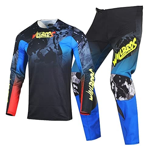 Willbros Motocross Jersey Pants Combo MX Suit Offroad Dirt Bike Downhill Race Mens MTB BMX Adult Black Blue Red Jersey S Pants 30