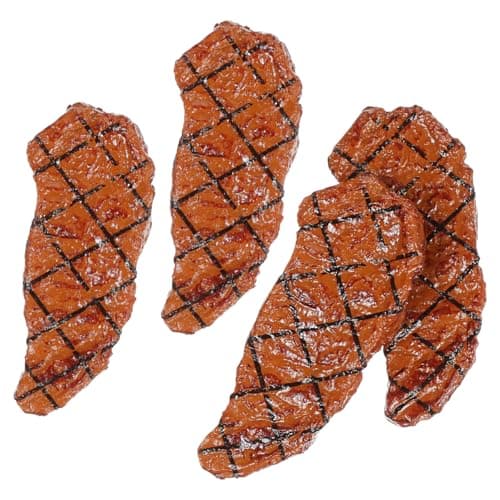 Toddmomy 4pcs Realistic Fake Steak Models Mini Fake Cooked Roast Beef Meat Model Decor for Home Kitchen for Cooking Play and Photography Props