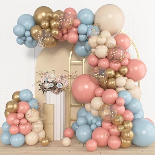 Toys Treasure We Deliver Smiles 153 Pcs Pink, Blue Gold Latex Metallic Confetti Balloons for Girls Graduation Birthday Bridal Baby Shower Party Decorations (Pink Blue Gold)