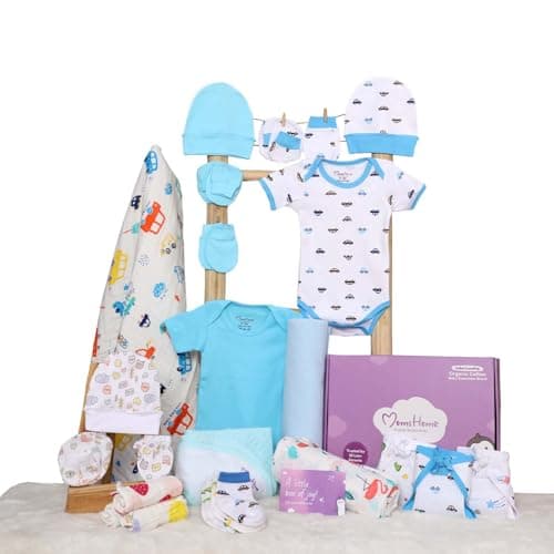 MOM'S HOME New Born Baby Organic Cotton Essentials Gift Set/Hospital Bag | Multicolor - Pack of 25 Items