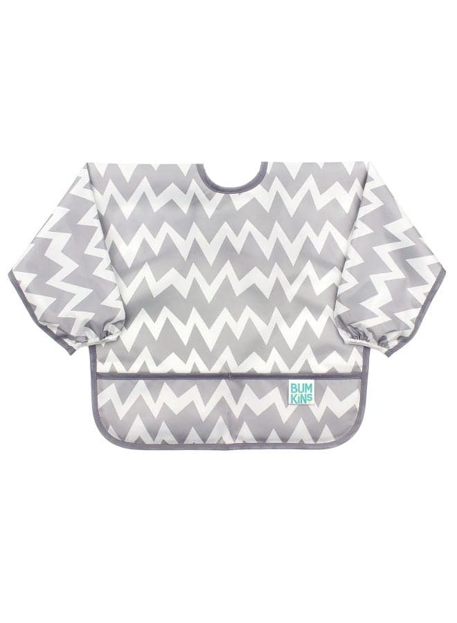 Bumkins Sleeved Bib for Girl or Boy, Baby and Toddler for 6-24 Mos, Essential Must Have for Eating, Feeding, Baby Led Weaning Supplies, Long Sleeve Mess Saving Food Catcher, Soft Fabric, Gray Chevron