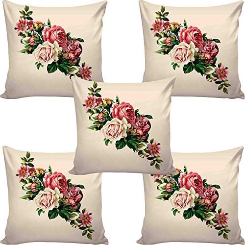 AEROHAVEN Decorative Hand Made Jute Cushion Covers (24 Inch x 24 Inch, Set of 5, Multi)