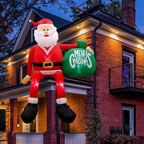 OurWarm 8FT Christmas Inflatables Outdoor Decorations, Climbing Santa Christmas Inflatable Christmas Yard Decorations with LED Lights, Christmas Blow up Yard Decorations for Outdoor Indoor Yard Decor