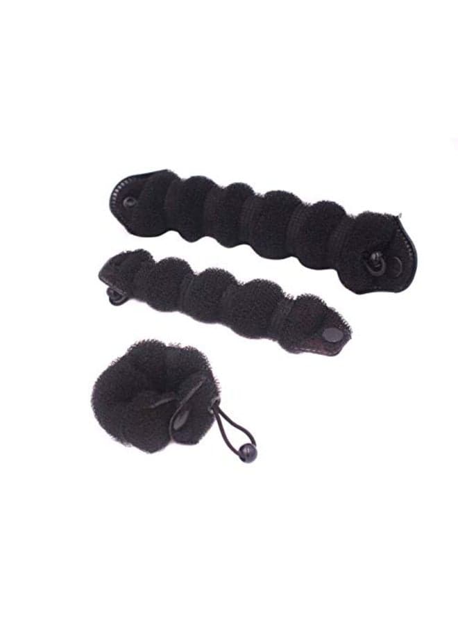 Set of 3 Magic Hair Styling Styler Hot Hair Donut Bun Ring Styler Maker 1 large2 small Black