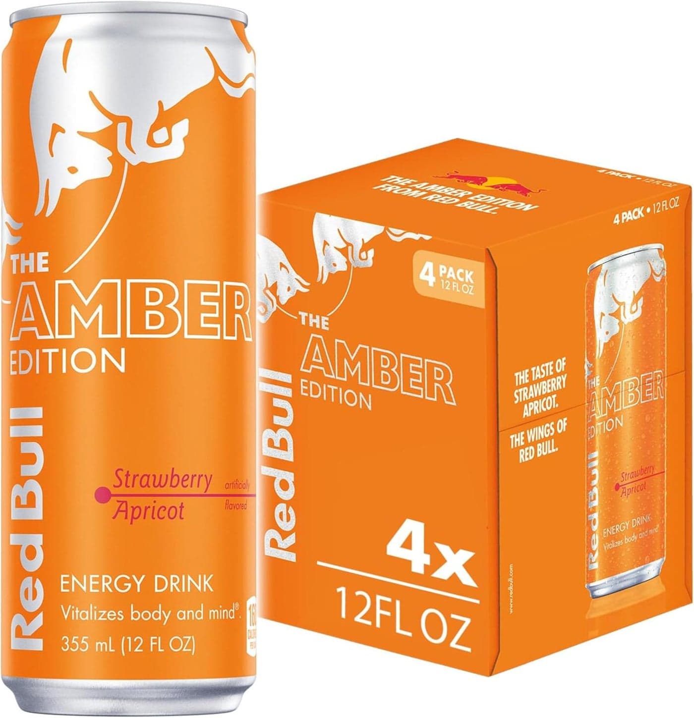 Red Bull Amber Edition Energy Drink, Strawberry Apricot, 12 fl oz, Pack of 4 Cans