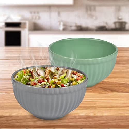 URBAN CHEF Ceramic Bowls | 550 ML | Kitchen Accessories Items, Microwave Safe Bowl, Serving Bowl, Bowl Set, Bowls for Kitchen, Mixing Bowl, Prism Ceramic Handcrafted (Set of 2 - Grey & Sea Green)
