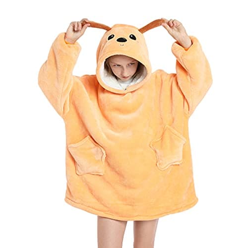 Deserthome Wearable Blanket Hoodie for Kids 6-12YR Oversized Animal Hooded Blanket Super Soft Comfortable Warm Flannel Yellow Dog