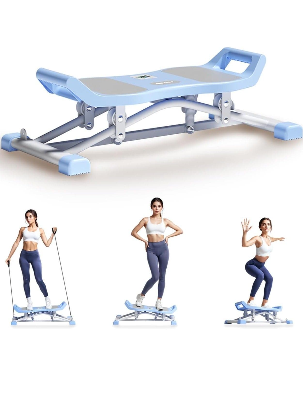 Portable Ski Balancing Machine, Ski Simulator Balance Board with Resistance Bands & LCD Monitor, Full Body Cardio Workout Stepper Exercise Machine 300 lbs Capacity, Ski Exercise Machine for Home