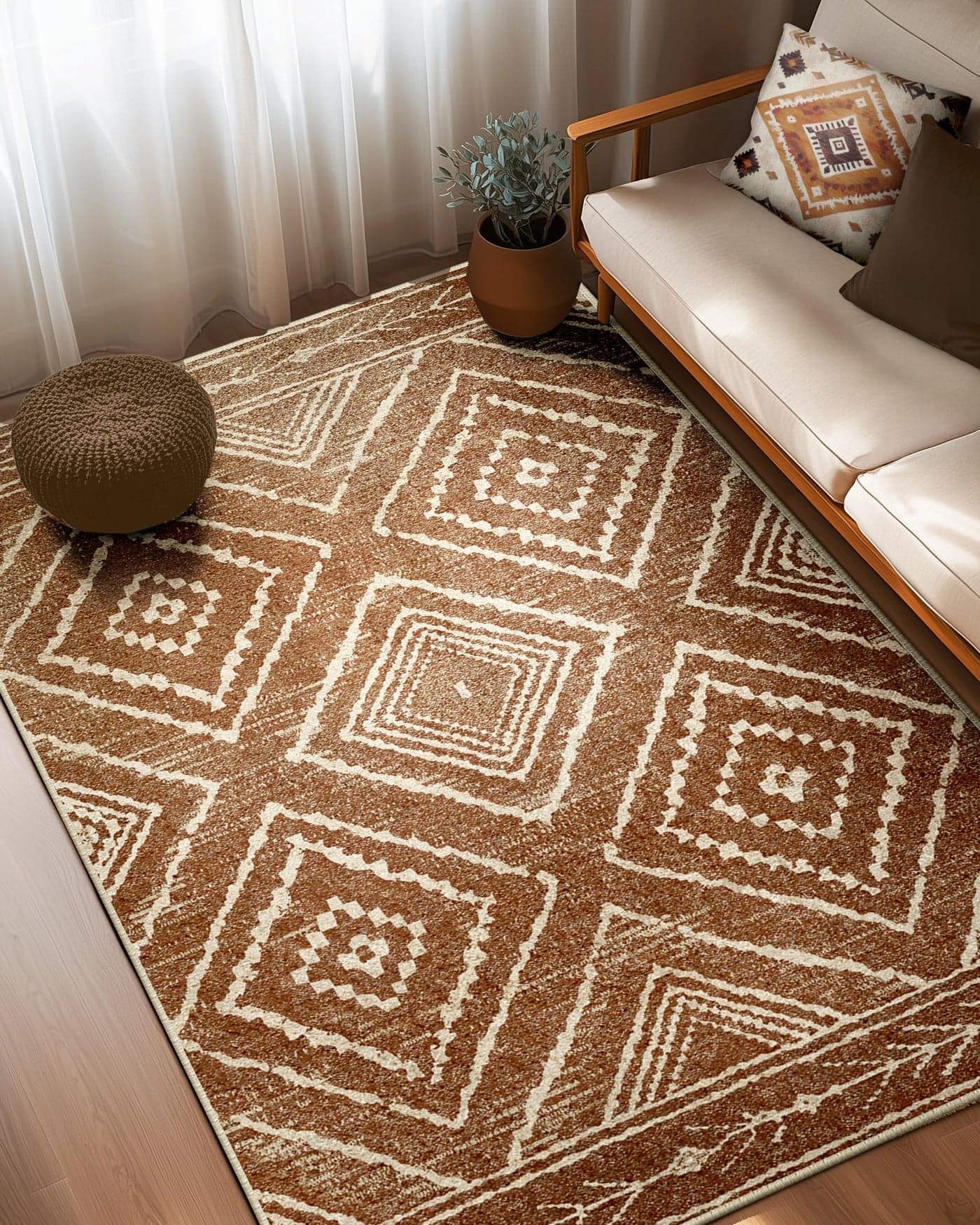 Area Rug 5x7 Rug Machine Washable NonSlip Low Pile Print Pattern Western Rug for Living Room Bedroom Entryway Tribal Series YellowbrownCream