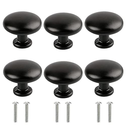HASTHIP® 6PCS Black Dresser Knobs, 30mm Matte Black Aluminum Alloy Puller Handles, Knob for Drawer Rust-Resistant Drawer Cabinet Knobs with Screws, Durable Modern Door Knob Set for Cabinets, Closets