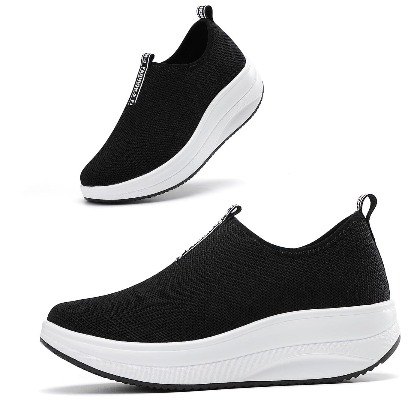 Oude Black Platform Shoes for Women Cushy Wedge Sneakers Breathable Womens Driving Loafers Walking On Air Thick Rocking Bottom Size 6