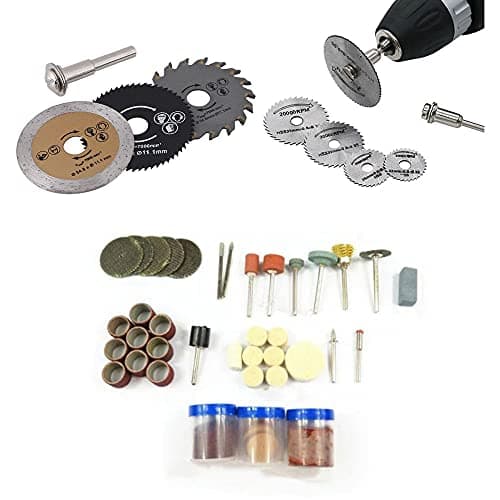 Mini 105PCS Bit Set Drill Rotary Tool with 6pcs HSS Circular Saw Blade / 3 Pcs HSS Mini Wood Circular Saw Blade (114 Pcs Suitable for Grinding/Cutting/polishing)