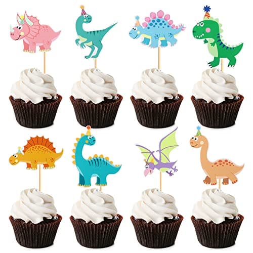 Ercadio 32 Pack Cartoon Dinosaur Cupcake Toppers Cute Dinosaur Baby Cupcake Picks Dinosaurs Theme Baby Shower Kids Birthday Party Cake Decorations Supplies