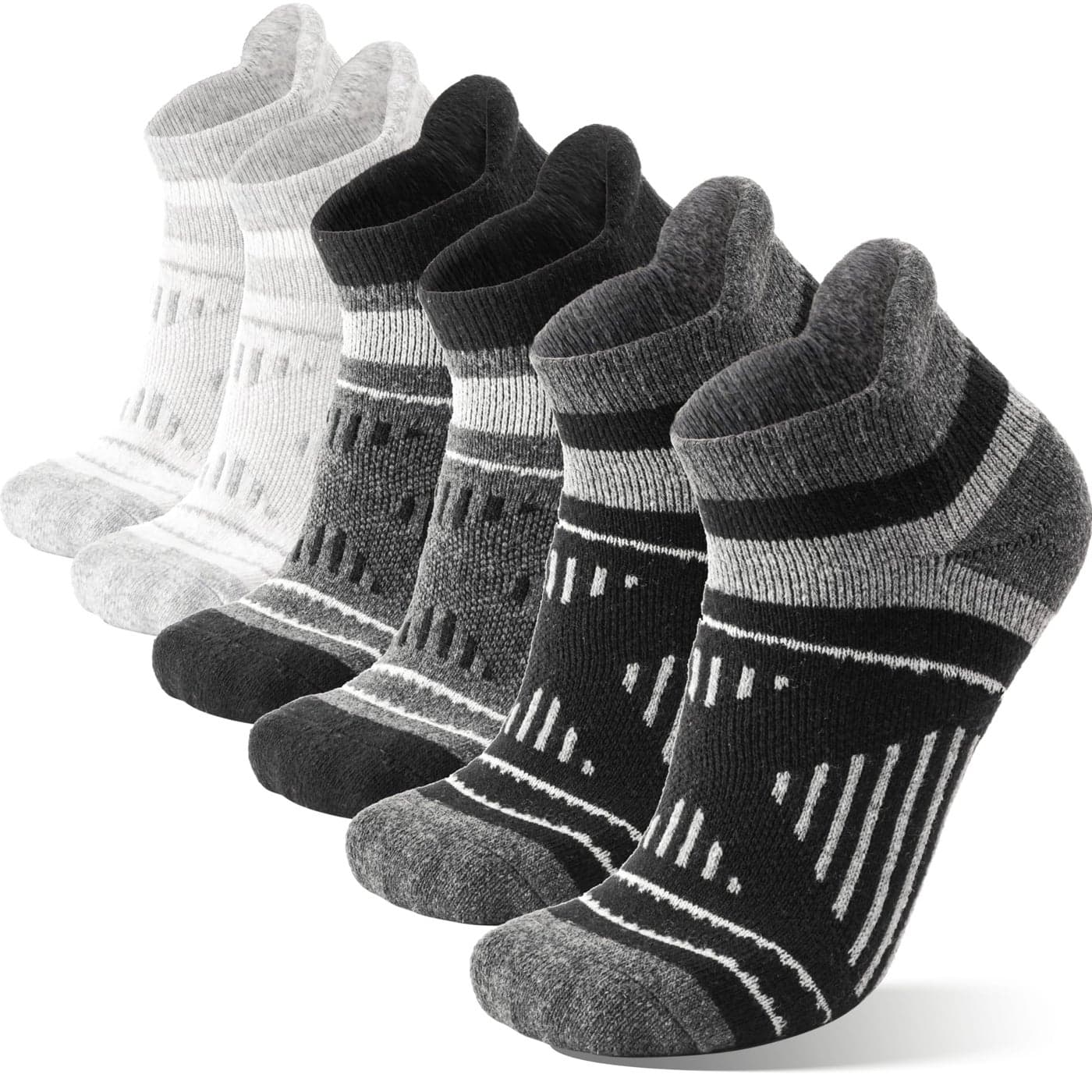 EBMORE Merino Wool Ankle Hiking Socks Compression Warm Winter Thermal Thick Cushion No Show Running Moisture Wicking Socks Gifts Stocking Stuffers for Men Women 6 Pairs(Black White,L)