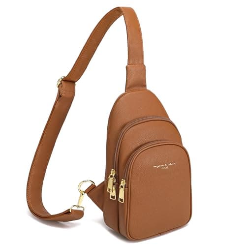 INICAT Crossbody Sling Bags Travel Cross Body Purses Faux Leather Fanny Packs Chest Bag for Women(Brown)