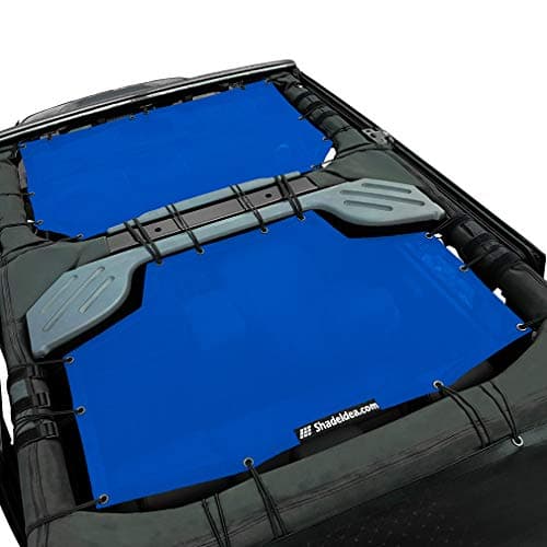 Shadeidea JK Sun Shade Top Compatible with Jeep Wrangler JKU Top Sunshade Soft Mesh Roof Cover (2007-2018)- Wind Noise UV Blocker -10 Year Warranty -4 Door -Blue -Front&Rear (2 pcs)