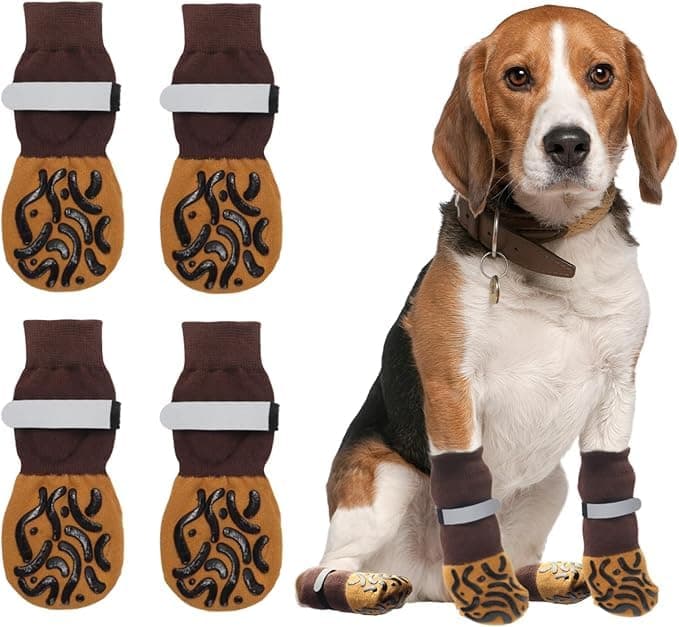 KUTKUT 4Pcs Non Slip Dog Socks with Grippers Prevent from Licking Paws, Anti-Slip Medium Dogs Grip Socks for Senior Dogs on Hardwood Floor (Size:- S: L*W: 14cm*5cm)