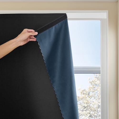 Jilron Autohesion Curtains for Windows,Bedroom Blackout Curtains for - Thermal Lnsulated No Drill Curtains Room Darkening Black Small Drapes, (1 Panels,35Wx63L inch-Black)