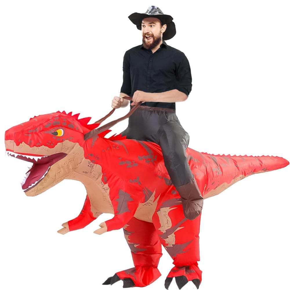 MXoSUM Inflatable Dinosaur Costumes for Adult TREX Ride on Halloween Costume Funny Dino Blow up Costume Red