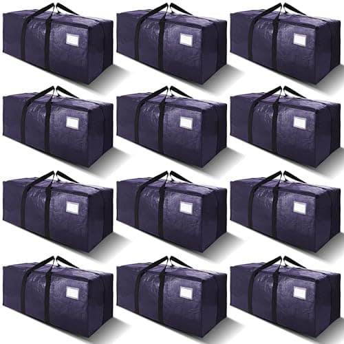 VELVETSURE 12 Pack Heavy Duty Extra Large Moving Bags W/Backpack Straps - Strong Handles & Zippers, Storage Totes For Space Saving, Fold Flat, Alternative to Moving Box and Storage Bin, Blue