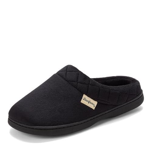 Dearfoams Women's Darcy Microfiber Velour Clog with Quilted Cuff Slipper, Black, X-Large Wide US