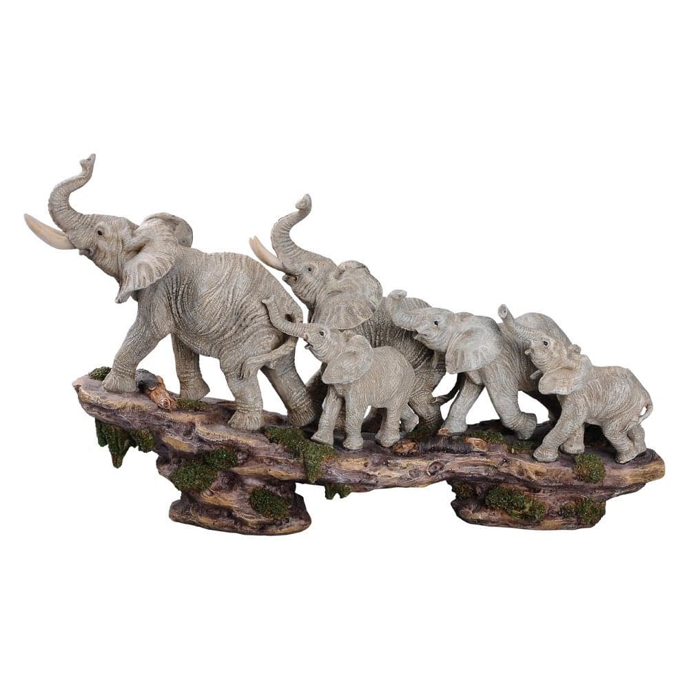 Comfy Hour Our Cute Elephant Friends Collection Wildlife Collection Elephant Family on Cliff Figurine 1003 Stone Resin
