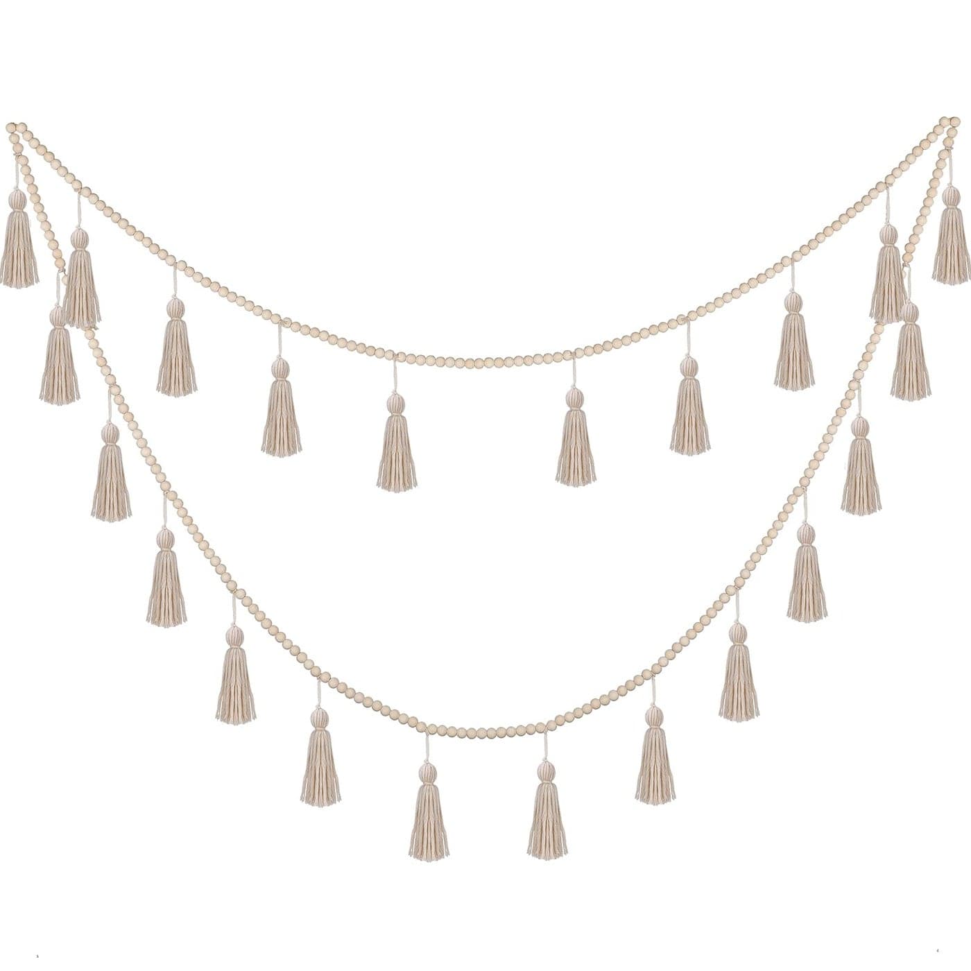 Janinka Boho Tassel Garland Decor Wooden Bead Garlands 98ft Wood Beads Banner with Tassels Boho Wall Hanging Macrame Banner Farmhouse Home Decor Rustic Country Holiday DecorationClassic Color