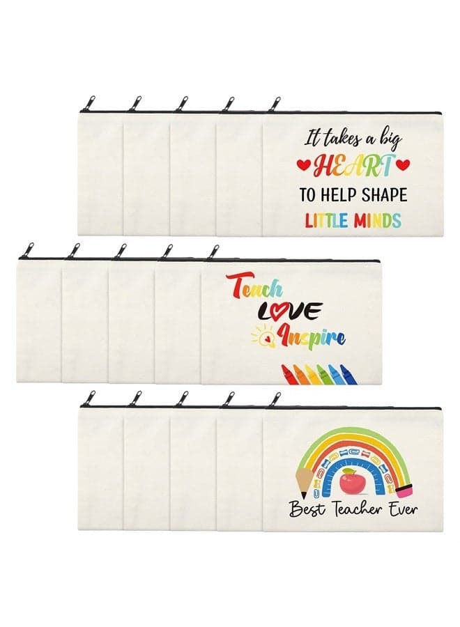 15 Pieces Teacher Appreciation Gifts Teacher Makeup Pouch Cosmetic Bag Teacher Thank You Gifts for Women Travel Toiletry Case Pencil Bag with Zipper for Teacher, 3 Styles (Rainbow)
