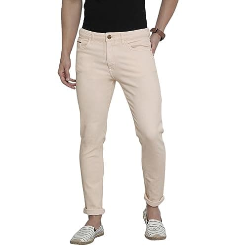The Indian Garage Co Men Mid Rise Slim Fit Solid Stretchable Jeans Beige, 34