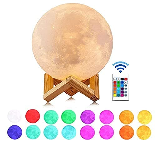 DesiDiya 3D 16 Colors Moon Night Lamp Rechargeable with Stand night lamp for Bedroom Lights for Adults and Kids Home Room Beautiful Indoor Lighting 15cm with Battery Powered and Remote Control 15 Cm