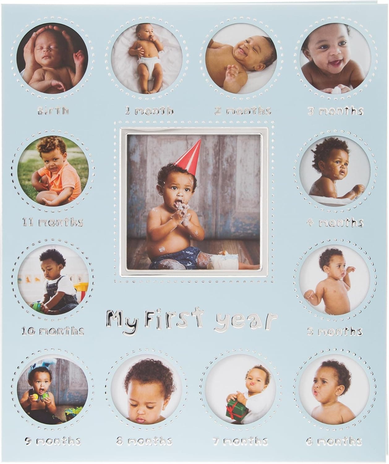Concepts Babys first year photo frame in gender neutral blue 012 month pictureframe capture all Stages Of Babies First Year