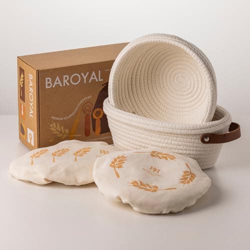 Crispier Crust Cotton Rope Banneton Bread Proofing Basket Set Oval Round Bread Baskets with Liners Covers for Artisan Bread Baking Sourdough Bread Baking SuppliesOff White