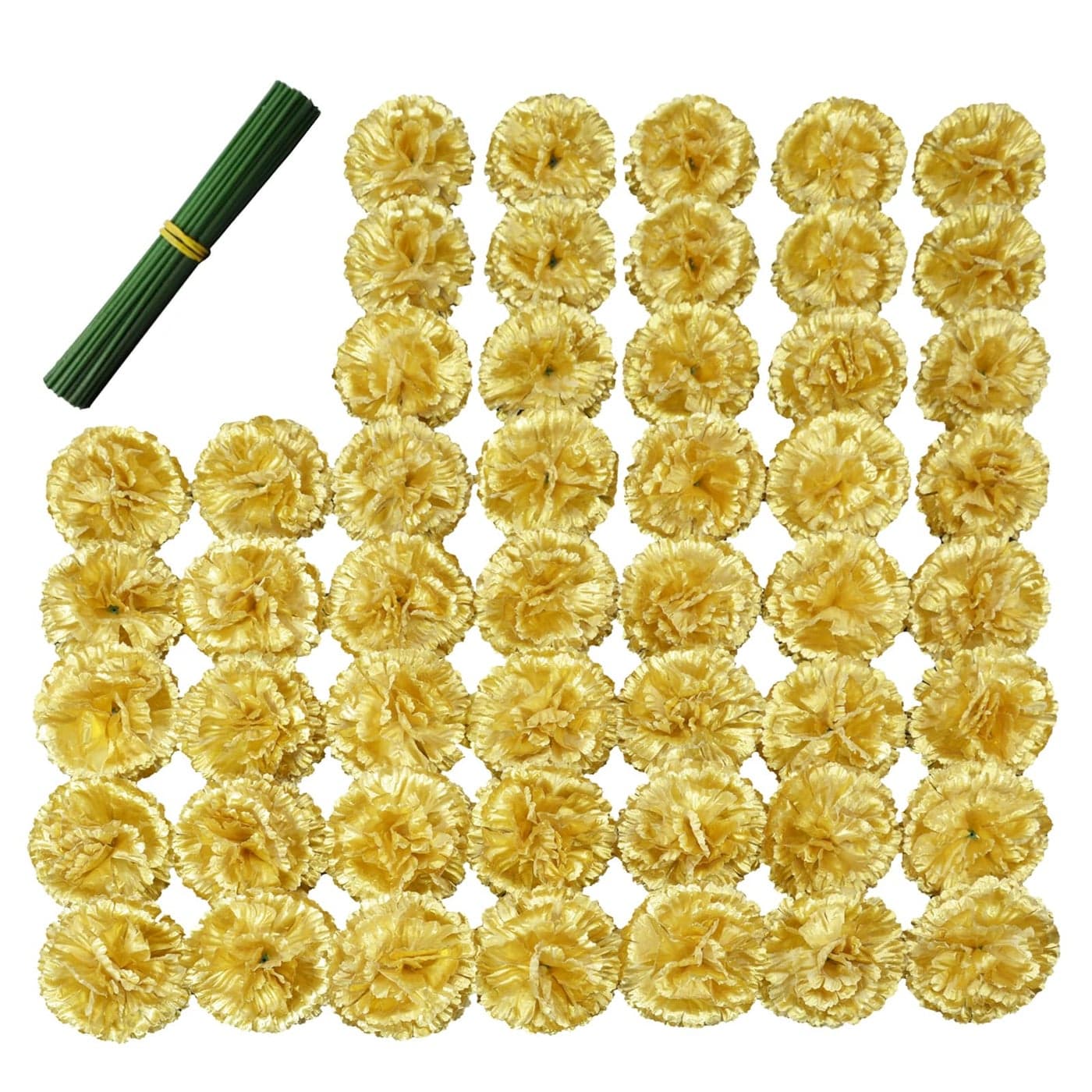 Eternal Blossom Silk Carnation Flower 50 Artificial Flowers Used for Wedding Decoration DIY Handmade Flowers Carnation Flower Diameter 35 Inches and 6 Inches Stem Gold
