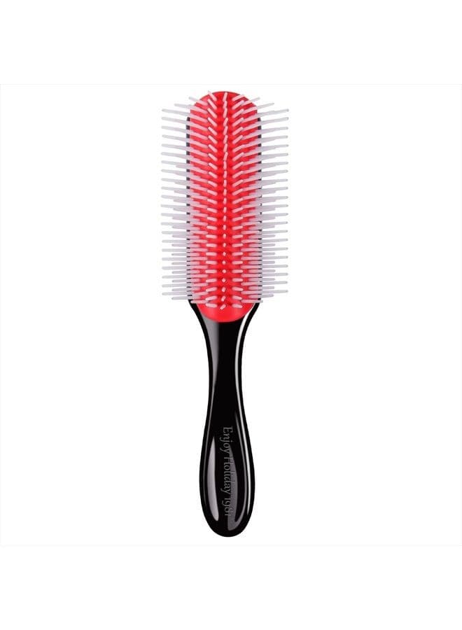 Hair Brush for Women Men Curly Wet or Dry Hair Classic Detangling Brushes 9 Row for Natural Thick Hair, Blow Styling Separating, Shaping Defining Curls Tools Travel Bristle Black Hairbrush