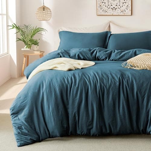MILDLY Super Soft Duvet Cover 100 Washed Microfiber Peacock Blue Comforter Cover Set 3 Pieces with Zipper Closure Corner Ties No Comforter