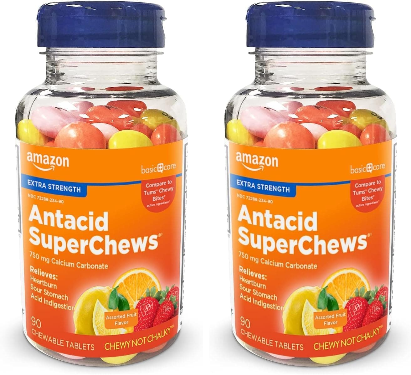 Care Extra Strength Antacid SuperChews Chewable Tablets Assorted Fruit 90 Count Previously SoundHealth Orange Pink Yellow Pack of 2