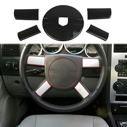 Carbon Fiber Interior Steering Wheel Trim Cover for 2008-2010 Dodge Challenger for 2006-2010 Charger for 2005-2007 Magnum