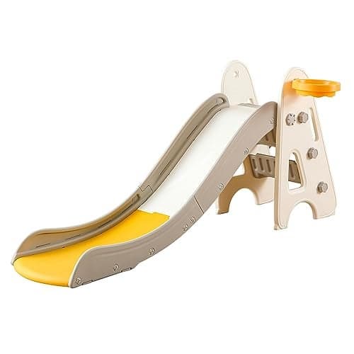 Toddler Slide Indoor Outdoor for Kids 3 in 1 Foldable Kids Slide Easy Set Up Playset with Basketball Hoop Ball Freestanding Baby with Extra Long Slipping Slope for Kid Age 27 Upgraded