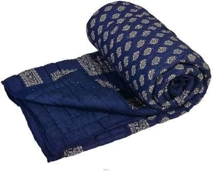 SIBLEY Jaipuri Razai Organic Pure Cotton Rajai for All Season Traditional Cotton Comforter Blue Single Bed Quilt 55X85 Inches