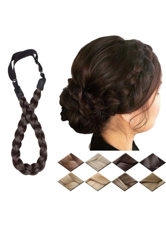 Braided Hair band Plaited Headband Elastic Stretch Wide Plaited Braids Braided Headband Synthetic Hairpiece Chunky Braided Headband Trendy Girls Women (Small-three strands braided, dark brown)