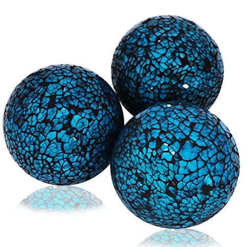 3 Pieces Mosaic Glass Orbs 3.15 inch Decorative Orbs Centerpiece Balls Decorative Glass Balls for Centerpiece Bowls Vases Dining Table Decor (Dark Blue)