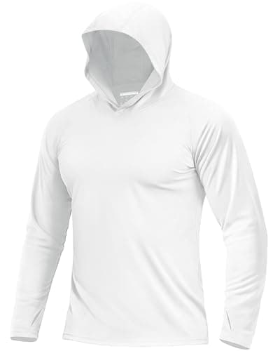 Boladeci Mens Rash Guard Long Sleeve Sun Protection Shirts with Hood UPF Hoodie Lightweight Quick Dry Fit Summer SPF Fishing Gear White XL