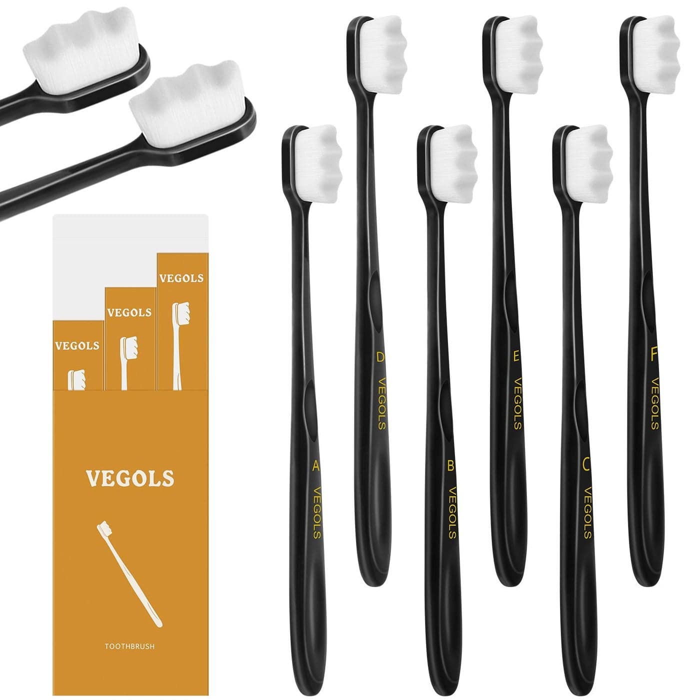 VEGOLS Adult Extra Soft Toothbrush with 20000 Soft Bristles Pack of 6 Micro Nano Manual Toothbrushes for Protect Sensitive Gums Black